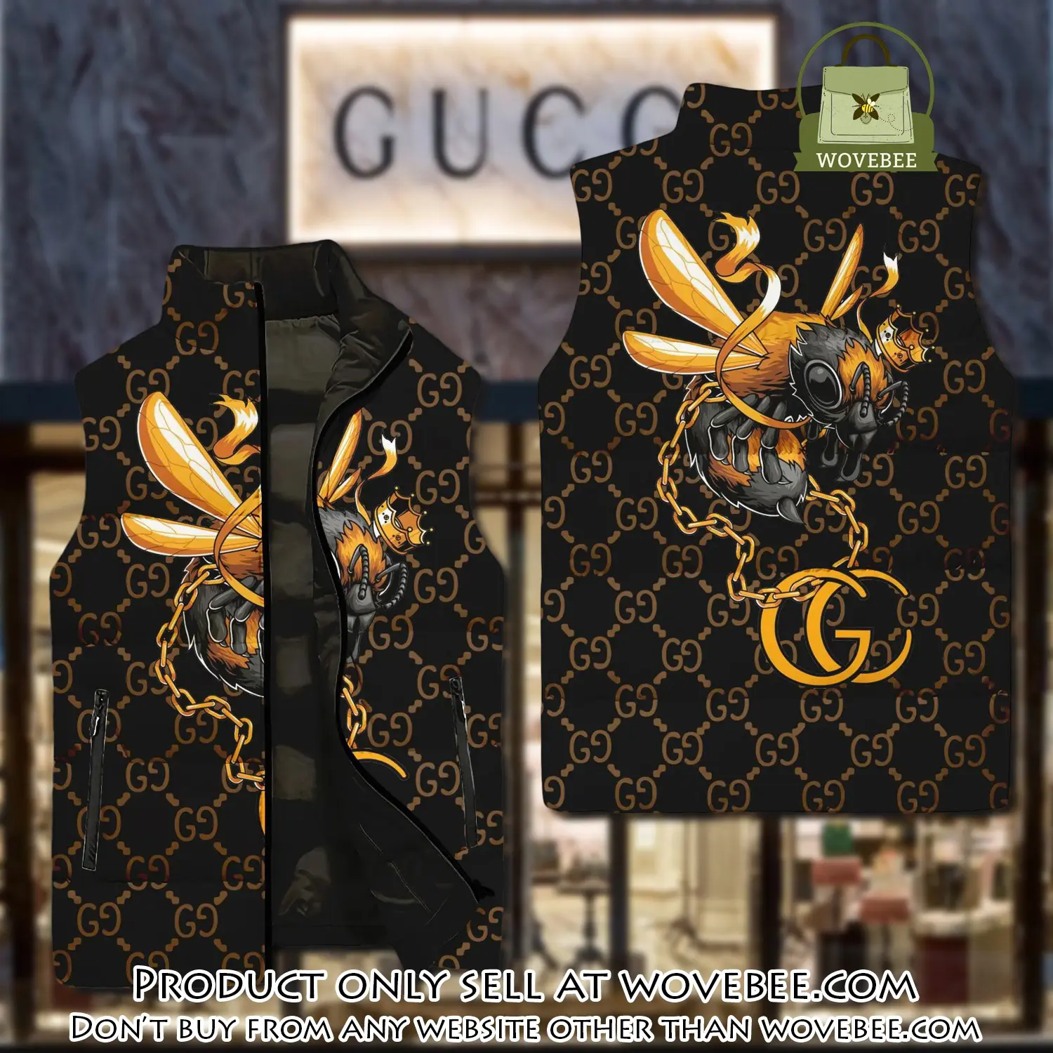 Gucci bee black type 2 luxury brand 3d sleeveless down jacket wvb1057540